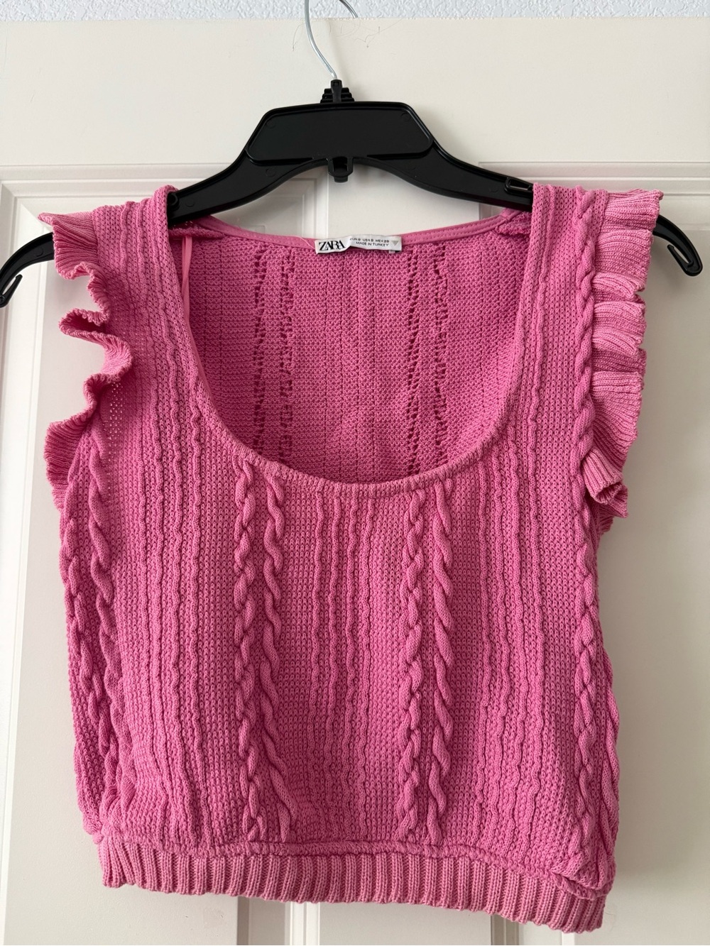 Zara Hot Pink Cable Knit Ruffle Sleeve Tank